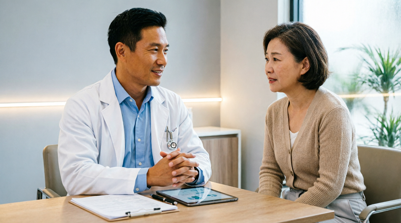 Compassionate doctor consulting with a patient in a modern clinic