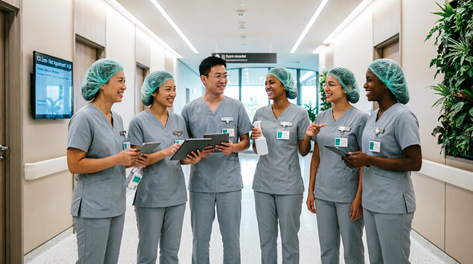 Diverse team of healthcare professionals and developers collaborating